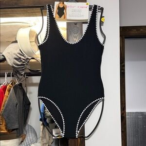Betsey Johnson Black One-Piece swimsuit with White Trim